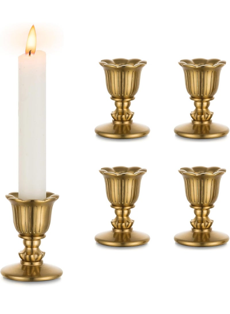 Relex Set of 4 Vintage Candlestick Candle Holders Brass, Taper Gold Candle Stick, Table Centerpiece Wedding Reception Festive Christmas Mantel Decoration or Home Decor - Image 1