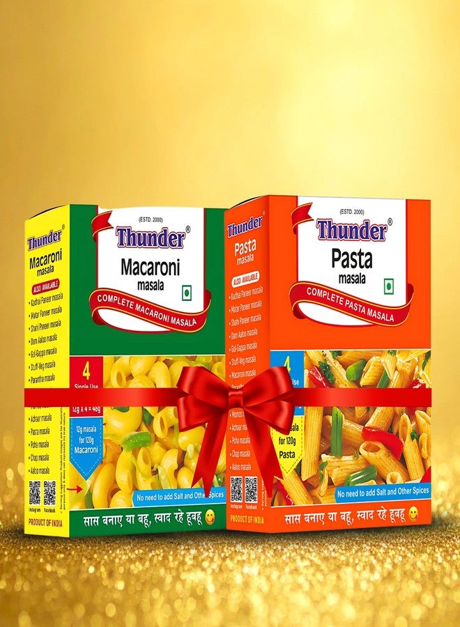 Thunder Diwali Celebration Breakfast Masala Pack, Macaroni 48g + Pasta Masala 48g, 4 Sachets Each, Instant Recipe Mix, Best For Family, Friends Gift & Instant Cooking Spice Mix - Image 1