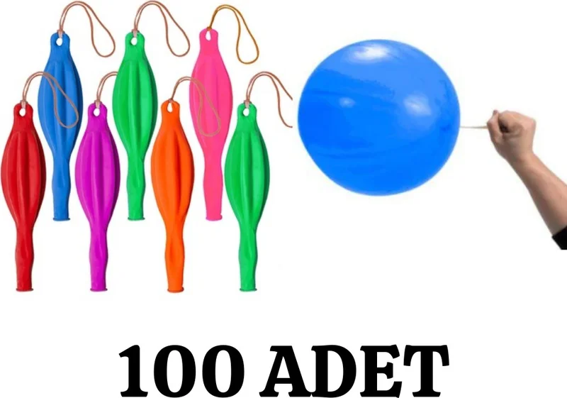 Kalbi Ticaret Kalpi Ticaret String Balloon 100'S Elastic Bounce Balloon Punch Punch Balloon Large Size Colorful Balloon
