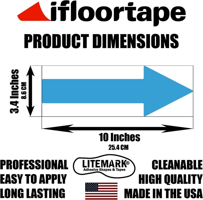 LiteMark 7 Year Indoor/Outdoor Ice Blue Narrow 10 Inch Arrow Decal Vinyl Stickers | Floors, Signs, and Smooth Surfaces | (Pack of 12 Arrows) - Image 2