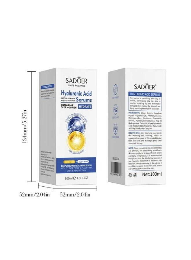 SADOER 100ml Hyaluronic Acid Serum Deep Hydration and Firming Formula Soothing  Wrinkle Deducing Firming Lightweight Absorbent Serum Moisturizing Face Oil Deep Nourish Face Essence  Face Serum - Image 4