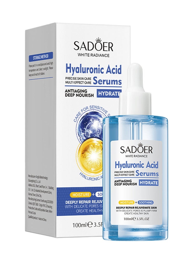SADOER 100ml Hyaluronic Acid Serum Deep Hydration and Firming Formula Soothing  Wrinkle Deducing Firming Lightweight Absorbent Serum Moisturizing Face Oil Deep Nourish Face Essence  Face Serum - Image 1