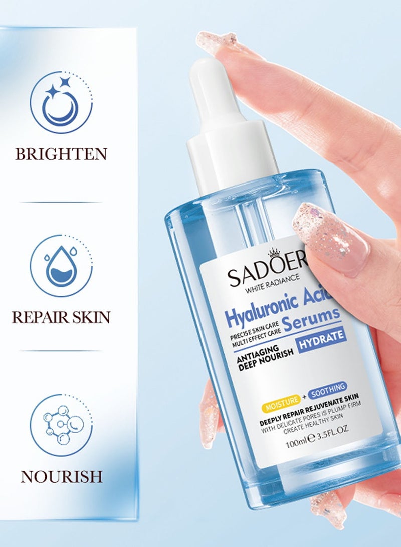 SADOER 100ml Hyaluronic Acid Serum Deep Hydration and Firming Formula Soothing  Wrinkle Deducing Firming Lightweight Absorbent Serum Moisturizing Face Oil Deep Nourish Face Essence  Face Serum - Image 2