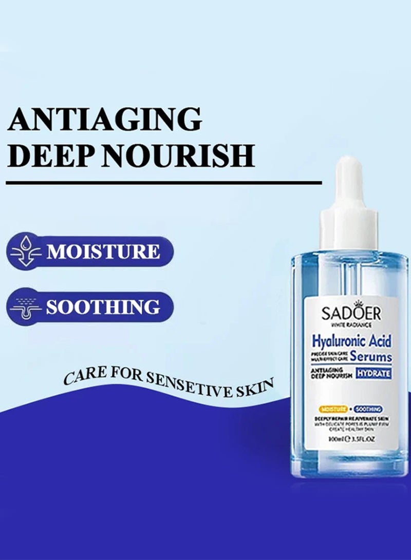 SADOER 100ml Hyaluronic Acid Serum Deep Hydration and Firming Formula Soothing  Wrinkle Deducing Firming Lightweight Absorbent Serum Moisturizing Face Oil Deep Nourish Face Essence  Face Serum - Image 5