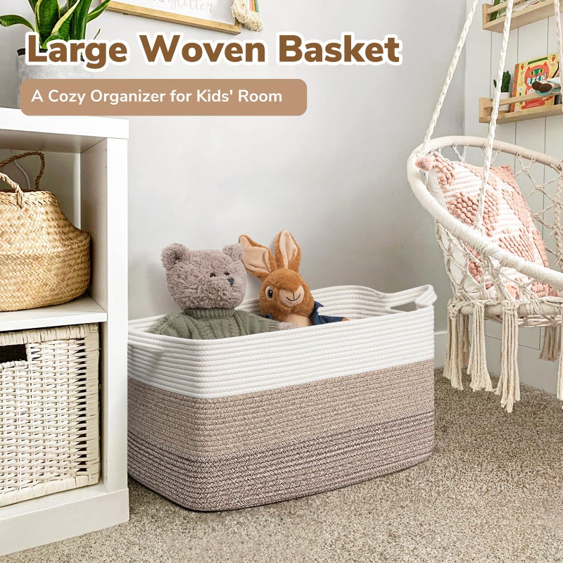 Goodpick Large Woven Storage Basket, 21.6" x 14.9" x 11.8" Rectangle Rope Baskets for Toy Storage, Blanket Basket for Living Room, Bedroom, Light Brown - Image 2