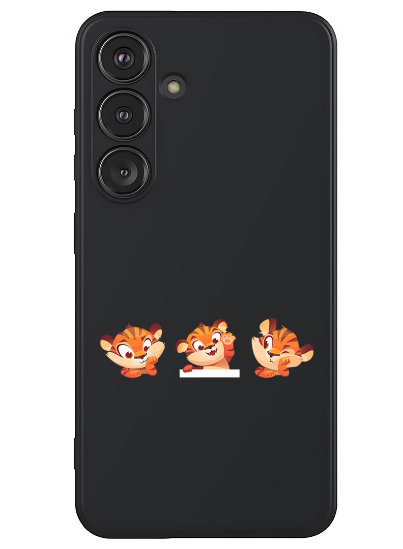 Theodor Protective Slim Fit Case Liquid Silicone Cover with Full Body Protection Anti-Scratch Shockproof Case For Samsung Galaxy S25 (Black) - Cute tiger expressions  - Image 1