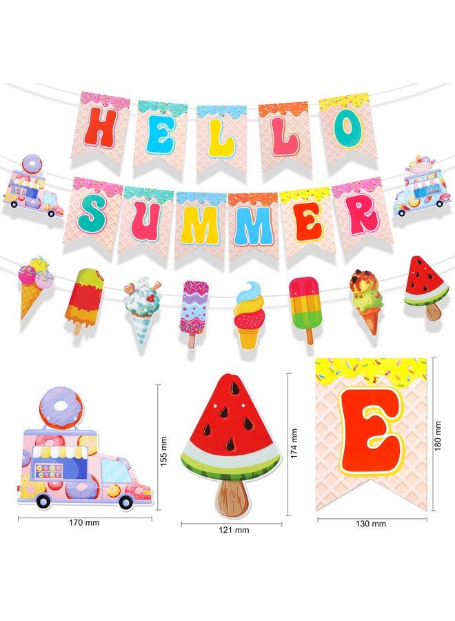 HOWAF Hello Summer Banner, Colorful Ice Cream Sign Banner Bunting Garland Hanging Paper Kit for Hawaiian Tropical Luau Summer Beach Sweet Ice Cream Birthday Party Decorations Supplies - Image 2