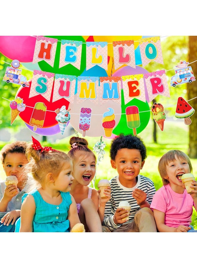 HOWAF Hello Summer Banner, Colorful Ice Cream Sign Banner Bunting Garland Hanging Paper Kit for Hawaiian Tropical Luau Summer Beach Sweet Ice Cream Birthday Party Decorations Supplies - Image 5