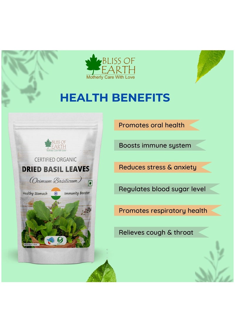 BLISS OF EARTH Organic Dried Basil Leaves Tulsi leafs Aromatic Culinary Delights Great for Tea, Soup, Salad Health & Immunity 50g - Image 4