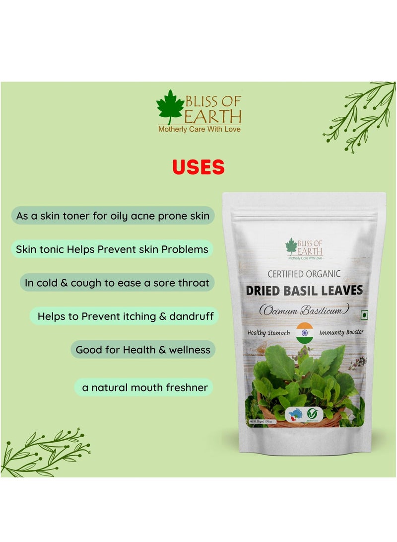 BLISS OF EARTH Organic Dried Basil Leaves Tulsi leafs Aromatic Culinary Delights Great for Tea, Soup, Salad Health & Immunity 50g - Image 3