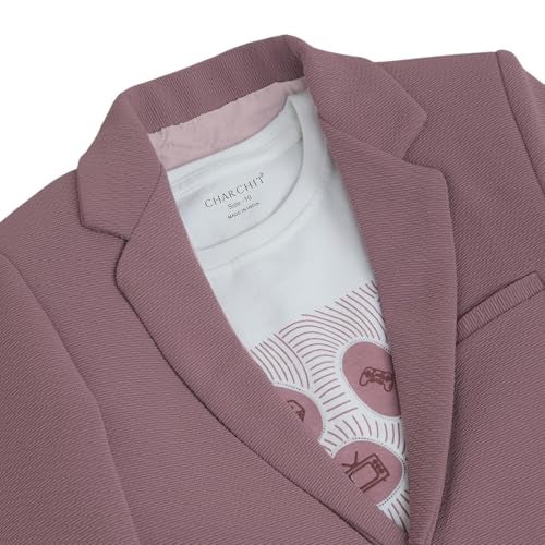 CHARCHIT Boys Regular Fit Plain Blazer and T-Shirt Magenta - Image 5