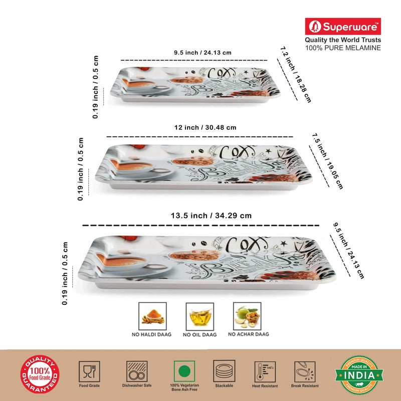 SUPERWARE | Food Grade Melamine | Serving Tray Set - Cafe (3 nos.) | Serveware, Tableware, Stain Free, Glazed Finish - Image 4