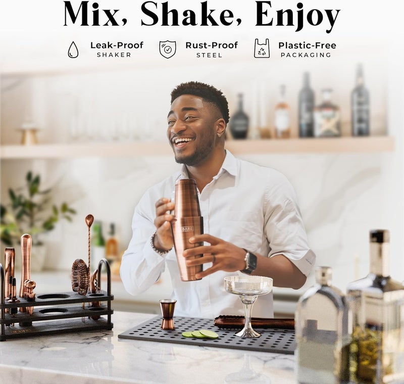 Bare Barrel ® Mixology Bartender Kit Bar Set | 14-Piece Cocktail Shaker Set | Martini Barware Mixing Tools for Home Bartending | 35 Recipe Cards | Gift Set (28oz Boston Shaker, Copper/Black) - Image 3
