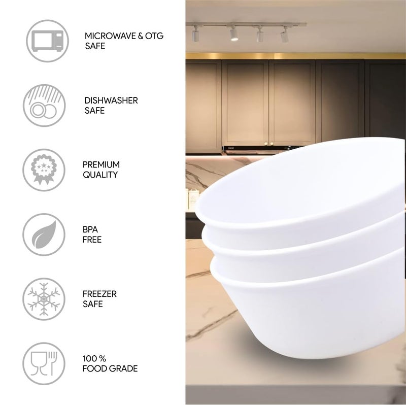 Wonder Plastic Sigma 500 Unbreakable BPA Free Plastic Bowl Set for Cereal, Salad, Rice, Soup, Pasta, Snack Bowl, Microwave Safe, Dishwasher Safe, 4 Pcs, 450 ml, White Color - Image 5
