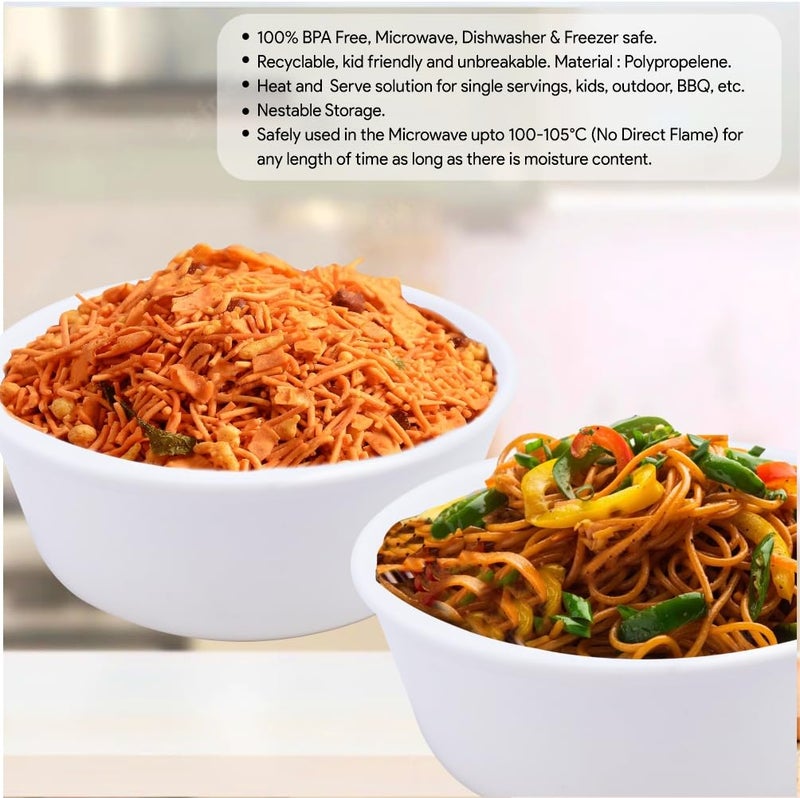 Wonder Plastic Sigma 500 Unbreakable BPA Free Plastic Bowl Set for Cereal, Salad, Rice, Soup, Pasta, Snack Bowl, Microwave Safe, Dishwasher Safe, 4 Pcs, 450 ml, White Color - Image 4