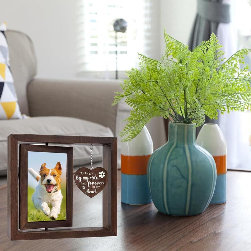 Sentimental Pet Remembrances Photo Frame Rotatable 4x6 ' ' Photo Holders with Carved Heart Pendants for Dog and Cats Loss Pet Memorial Frame - Image 2