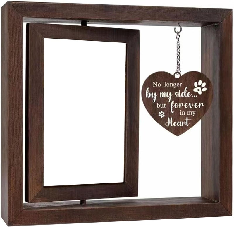 Sentimental Pet Remembrances Photo Frame Rotatable 4x6 ' ' Photo Holders with Carved Heart Pendants for Dog and Cats Loss Pet Memorial Frame - Image 1