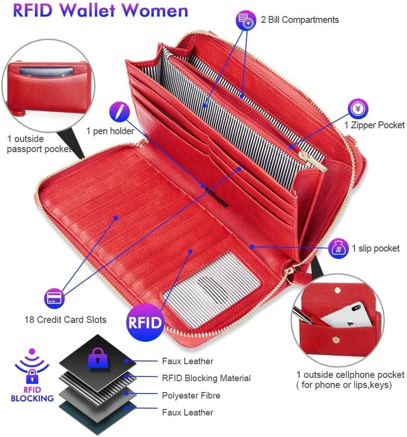 Nuoku Womens RFID Wallet Purse Wristlet Crossbody Clutch with Zip Around 2 Strap - Image 3