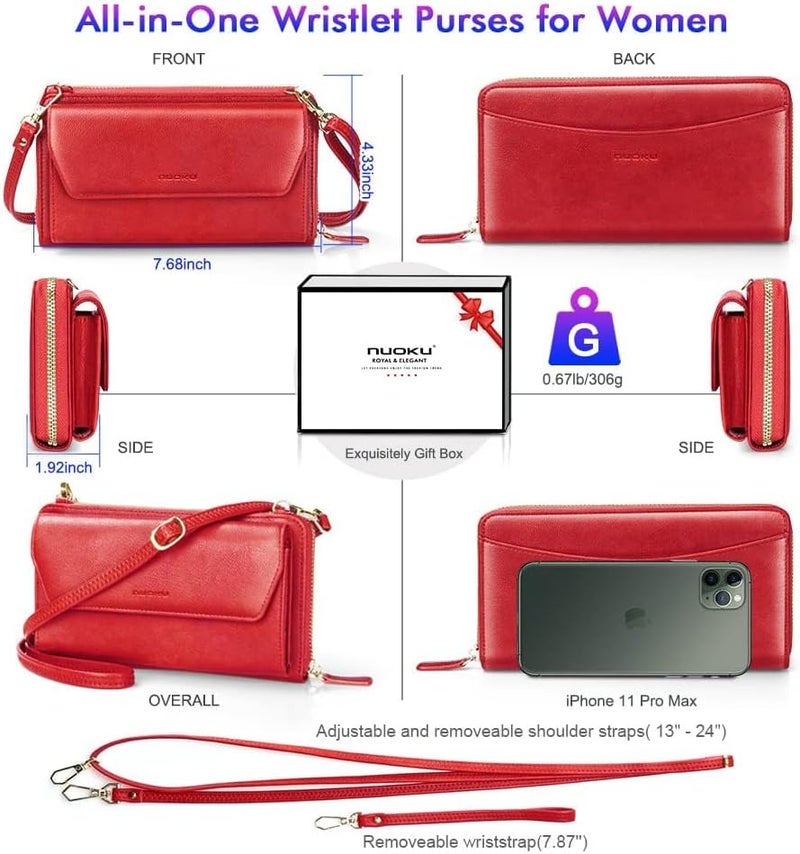 Nuoku Womens RFID Wallet Purse Wristlet Crossbody Clutch with Zip Around 2 Strap - Image 4