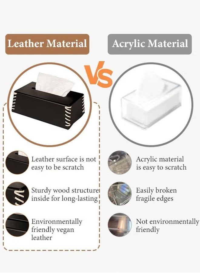 صندوق مناديل جلدي لغرفة المعيشة بتصميم منسوج وطاولة قهوة وزينة لسطح المكتب (أسود) - Image 3