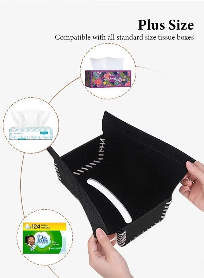 صندوق مناديل جلدي لغرفة المعيشة بتصميم منسوج وطاولة قهوة وزينة لسطح المكتب (أسود) - Image 4