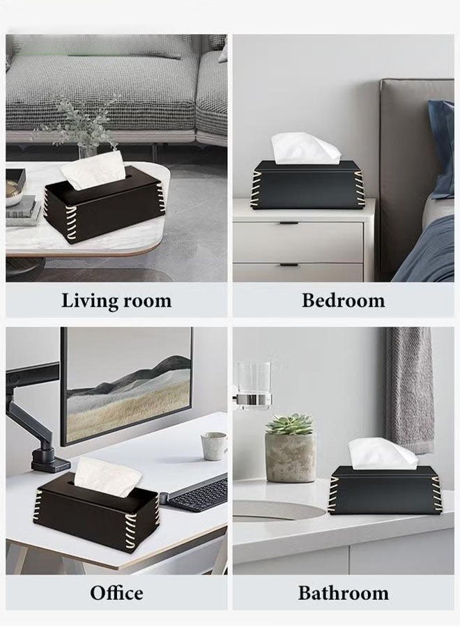 صندوق مناديل جلدي لغرفة المعيشة بتصميم منسوج وطاولة قهوة وزينة لسطح المكتب (أسود) - Image 5