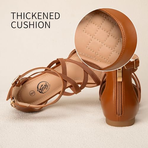 Trary Brown Flats for Women, Mary Jane Shoes Women Ballet Flats with Zipper, Comfortable Pointed Toe Shoes Ankle Straps Dressy PU Leather Mary Janes Size 8 - Image 5