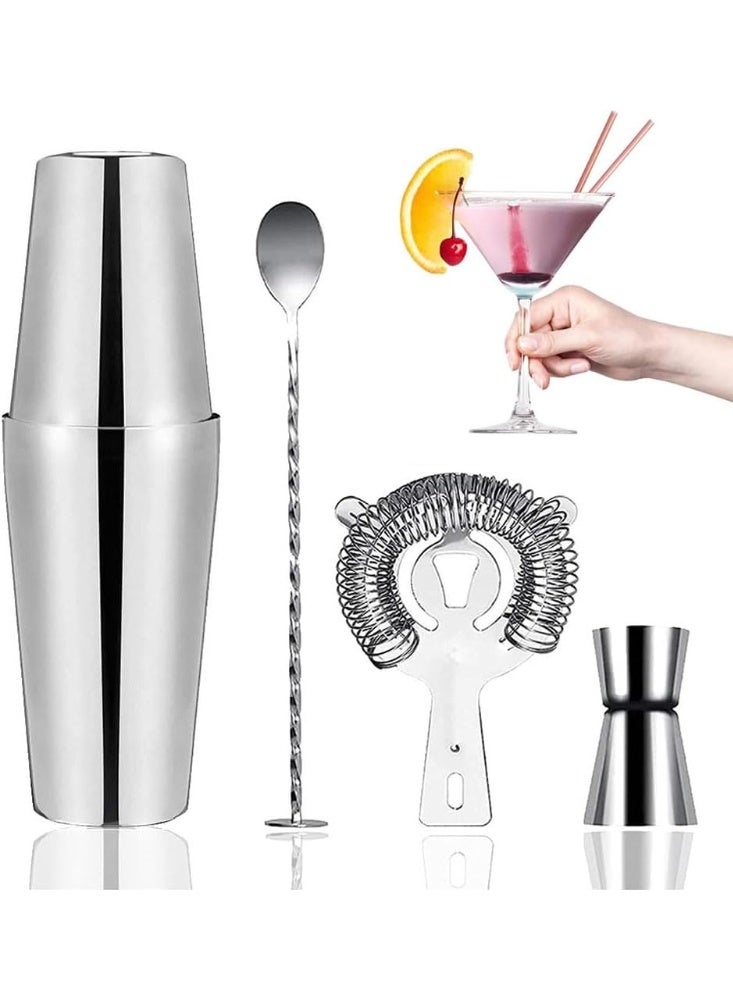 Stainless Steel Cocktail Shaker Bottle Set, Boston Shaker Accessories Set with 750ml  Cups, Jigger and Strainer, Home Bar Mixing Kit, 4 Pieces - Image 3
