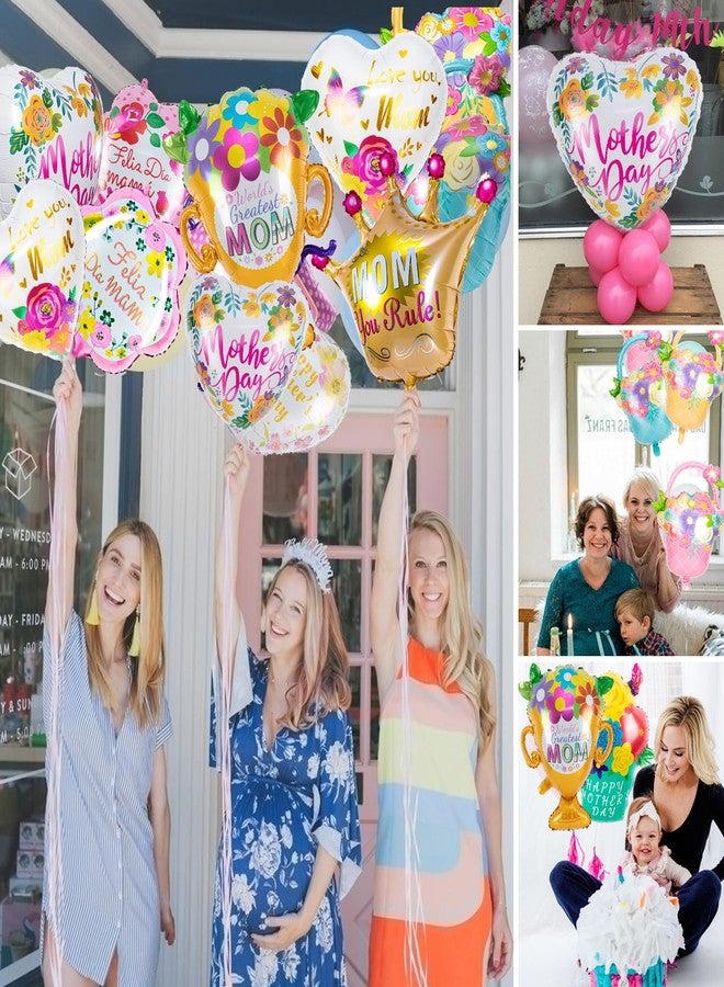 ZHBDMGK Happy Mother’s Day Balloons, 12Pcs Premium Aluminum Foil Mothers Day Balloons, Large Size Best Mom Day Heart Balloons for Mother's Day Party Birthday Decorations Supplies - Image 5