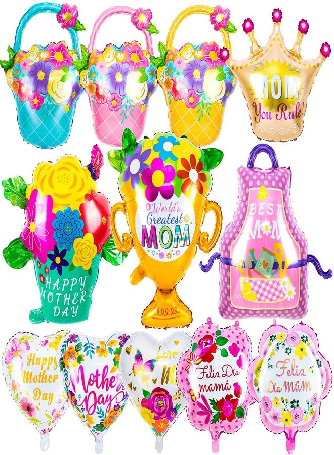 ZHBDMGK Happy Mother’s Day Balloons, 12Pcs Premium Aluminum Foil Mothers Day Balloons, Large Size Best Mom Day Heart Balloons for Mother's Day Party Birthday Decorations Supplies - Image 1