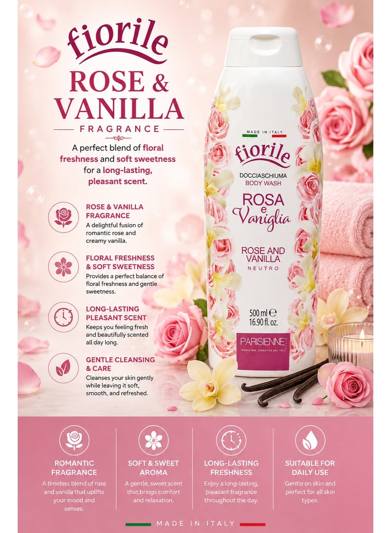 Fiorile Body Wash Rose & Vanilla 500ML | Nourishing & Moisturizing Shower Gel | Maintain Soft & Smooth Skin | Daily Use Body Cleanser - Image 3