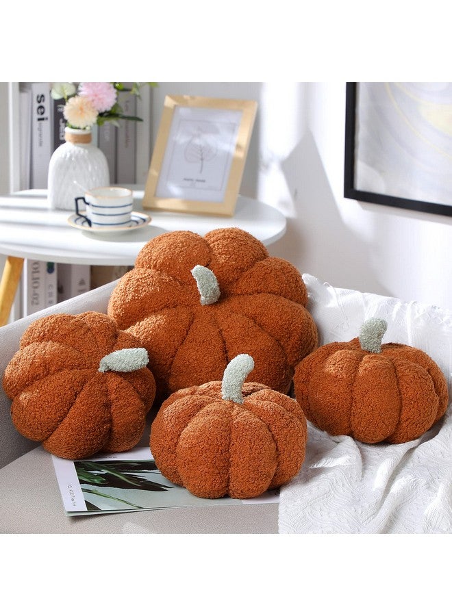 Kajaia Kajaia 4 Pcs Pumpkin Throw Pillow Cushion 3D Thanksgiving Pumpkin Pillow Halloween Sherpa Fall Pumpkin Toy Fluffy Stuffed Pillow Kids' Plush Toy Pillow,11 Inches, 7 Inches (Brown) - Image 1