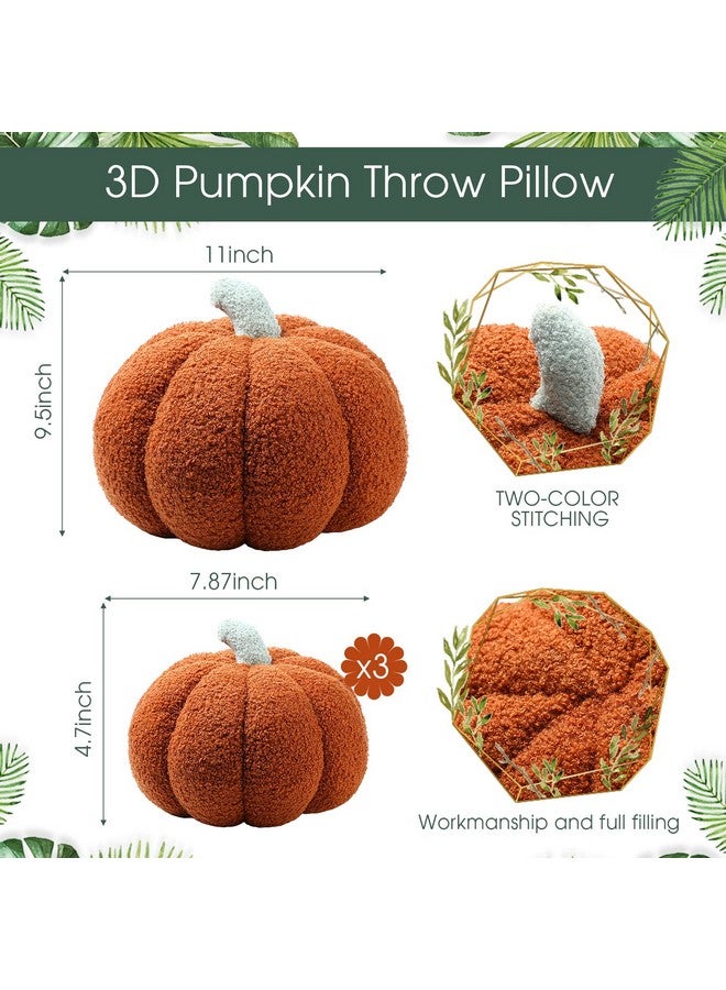 Kajaia Kajaia 4 Pcs Pumpkin Throw Pillow Cushion 3D Thanksgiving Pumpkin Pillow Halloween Sherpa Fall Pumpkin Toy Fluffy Stuffed Pillow Kids' Plush Toy Pillow,11 Inches, 7 Inches (Brown) - Image 2