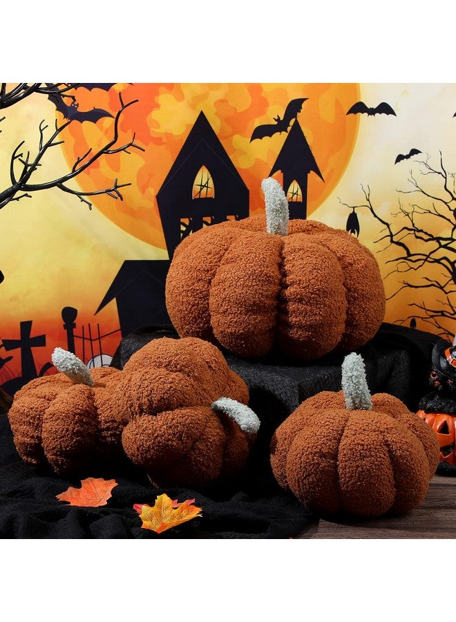 Kajaia Kajaia 4 Pcs Pumpkin Throw Pillow Cushion 3D Thanksgiving Pumpkin Pillow Halloween Sherpa Fall Pumpkin Toy Fluffy Stuffed Pillow Kids' Plush Toy Pillow,11 Inches, 7 Inches (Brown) - Image 3