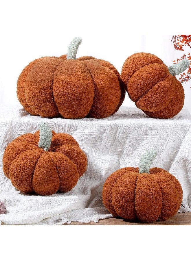 Kajaia Kajaia 4 Pcs Pumpkin Throw Pillow Cushion 3D Thanksgiving Pumpkin Pillow Halloween Sherpa Fall Pumpkin Toy Fluffy Stuffed Pillow Kids' Plush Toy Pillow,11 Inches, 7 Inches (Brown) - Image 4