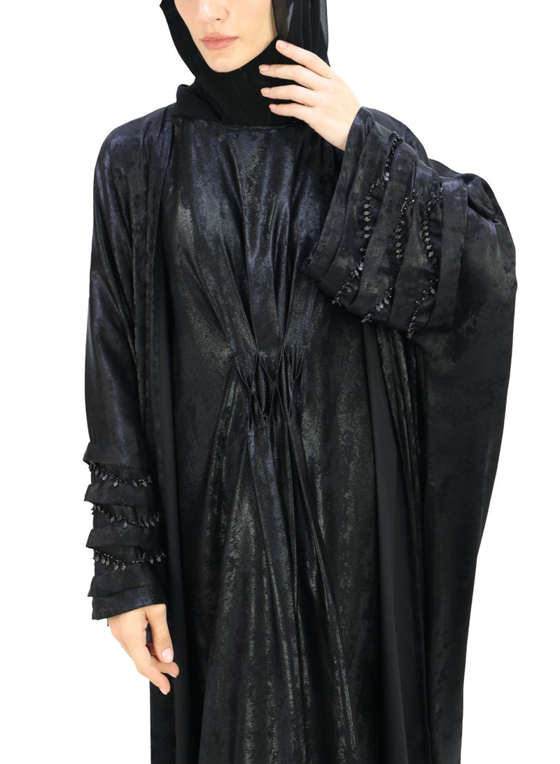 THE MODEST FACTORY Sleaves pleated with handwork, Premium abaya with stylish inner - Image 1