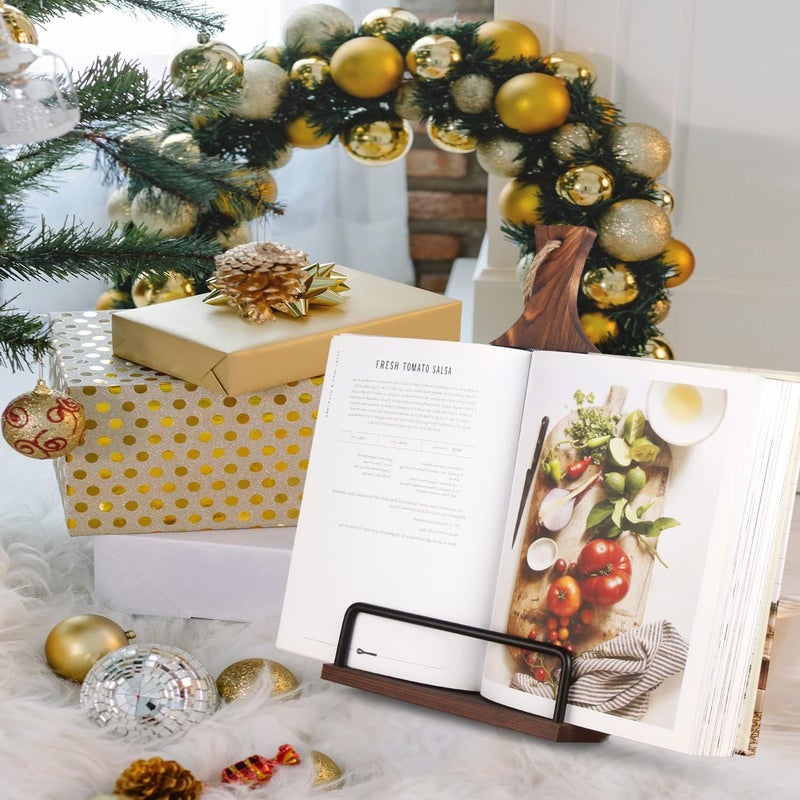 wnopa Cookbook Stand for Kitchen Counter Wood Adjustable Recipe Book Holder Stand iPad Rustic Holder Thanksgiving Day Christmas Gift for Mother, Grandma, Women - Image 2