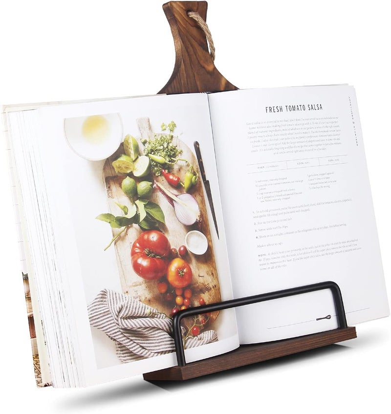 wnopa Cookbook Stand for Kitchen Counter Wood Adjustable Recipe Book Holder Stand iPad Rustic Holder Thanksgiving Day Christmas Gift for Mother, Grandma, Women - Image 1