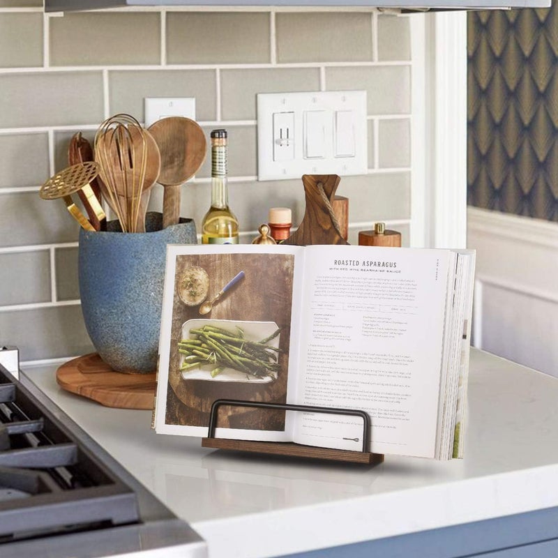 wnopa Cookbook Stand for Kitchen Counter Wood Adjustable Recipe Book Holder Stand iPad Rustic Holder Thanksgiving Day Christmas Gift for Mother, Grandma, Women - Image 3