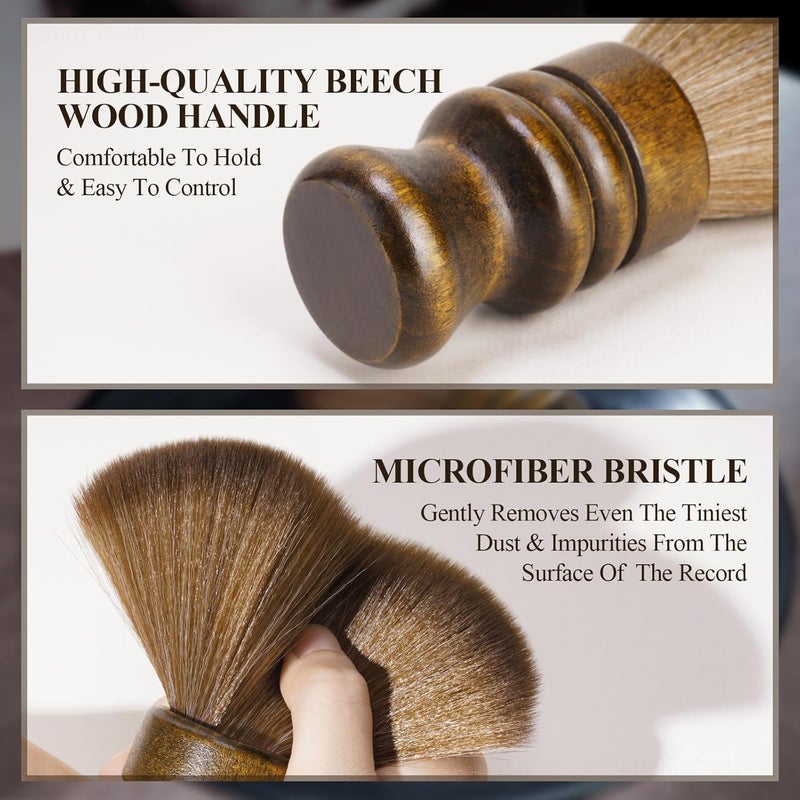 NiHome Vinyl Record Cleaning Brush, Anti-Static Soft LP Record Cleaner, Vinyl Dust Remover Brush with Ultra-Fine Fiber Bristles, Safe for Vinyl LP CD Album Care, Retro Design with Beech Wood Handle Tight fitted parts - Image 3