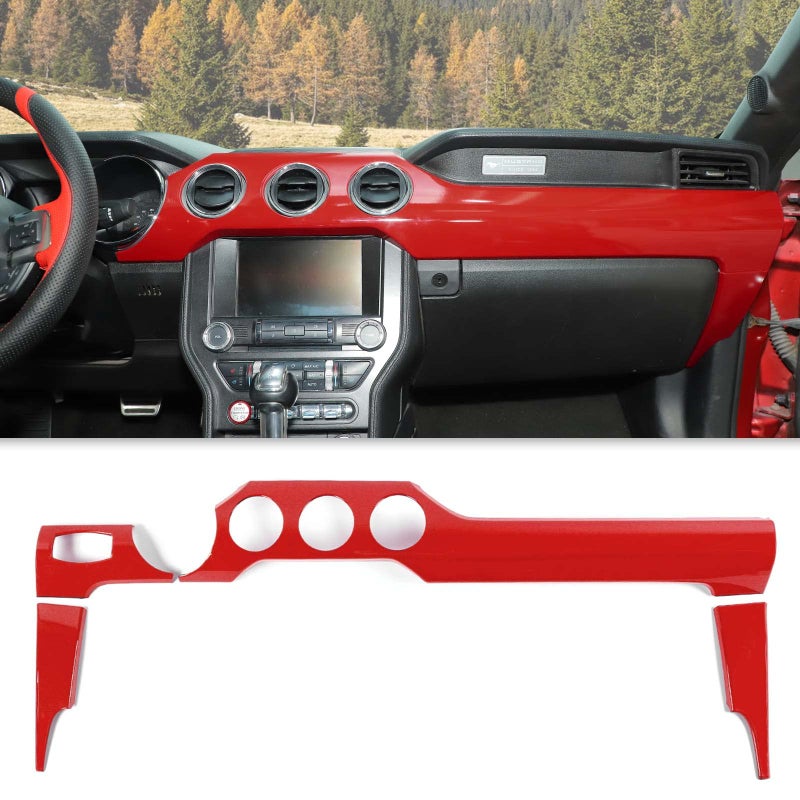 CheroCar for Mustang Center Console Dashboard Panel Trim Cover Kit Meter Frame Interior Decoration Accessories for Ford Mustang 20152025 Red