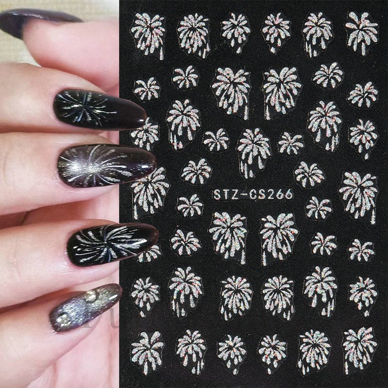 New New Year Fireworks Nail Stickers 3D Gradient Champagne Gold And Silver Colorful Fireworks Adhesive Nail Decals - Image 5