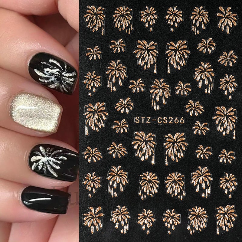 New New Year Fireworks Nail Stickers 3D Gradient Champagne Gold And Silver Colorful Fireworks Adhesive Nail Decals - Image 4
