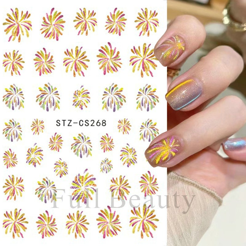 New New Year Fireworks Nail Stickers 3D Gradient Champagne Gold And Silver Colorful Fireworks Adhesive Nail Decals - Image 3
