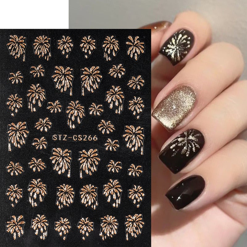 New New Year Fireworks Nail Stickers 3D Gradient Champagne Gold And Silver Colorful Fireworks Adhesive Nail Decals - Image 2