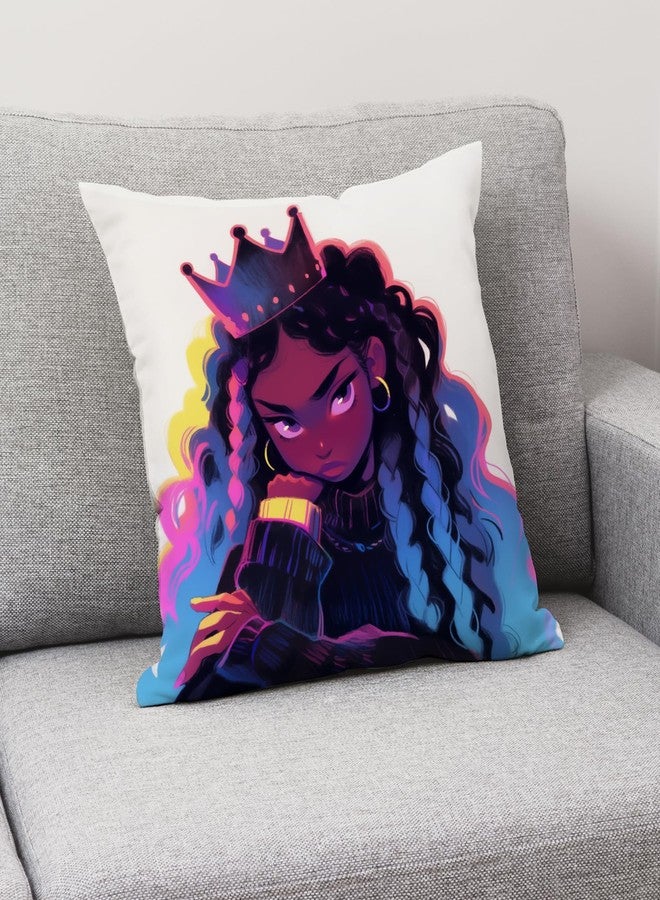 SARA NELL Black Girl Throw Pillow Cases, Fashion African American Girl with Crown, Black Princess Black Art Pillow Covers Decorative Pillowcase Cushion Covers with Zipper,18x18 in - Image 5