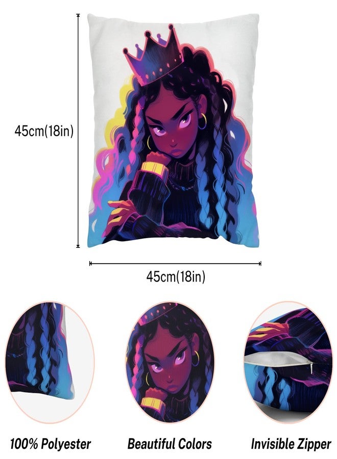 SARA NELL Black Girl Throw Pillow Cases, Fashion African American Girl with Crown, Black Princess Black Art Pillow Covers Decorative Pillowcase Cushion Covers with Zipper,18x18 in - Image 4