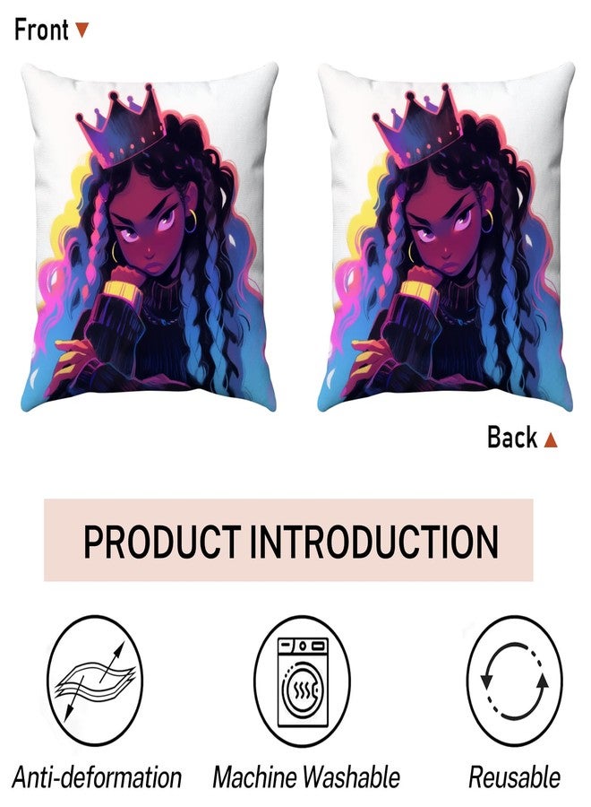 SARA NELL Black Girl Throw Pillow Cases, Fashion African American Girl with Crown, Black Princess Black Art Pillow Covers Decorative Pillowcase Cushion Covers with Zipper,18x18 in - Image 3