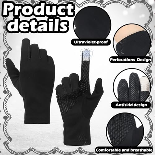 Leumoi 4 Pairs Women UV Gloves Sun Protection Women's Cycling Driving Touchscreen Gloves(Black,Simple Style) - Image 5
