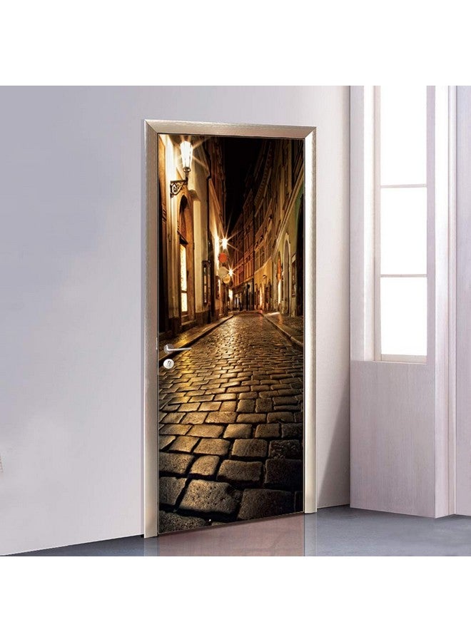 CUGBO Door Wallpaper Murals 3D Alley At Night Door Wallpaper Sticker Self Adhesive Vinyl Removable Art Door Decals For Home Decoration - Image 1
